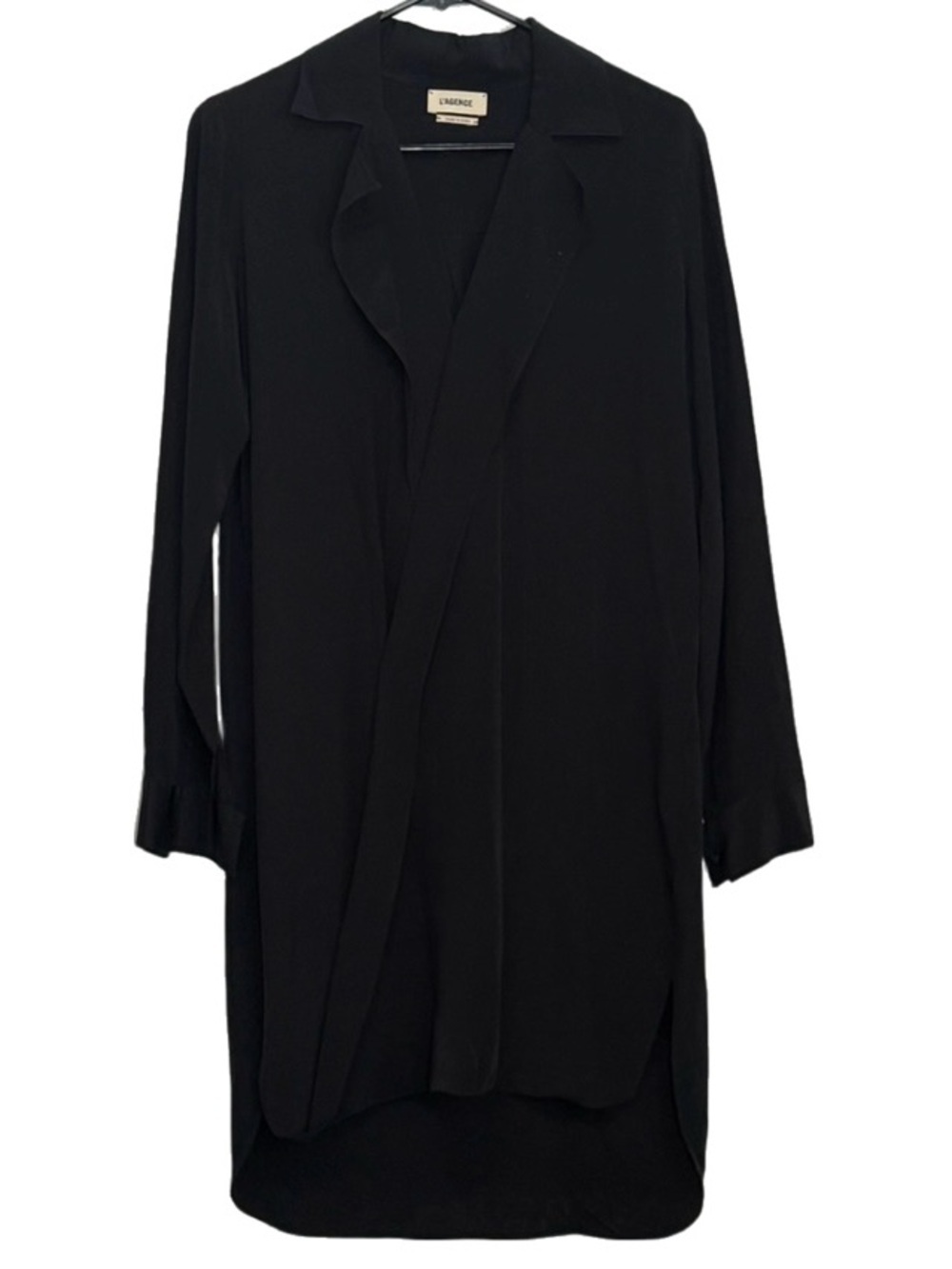 L'AGENCE 100% Silk Collared Lagenlook Minimalist Shirt Dress, Black size XS